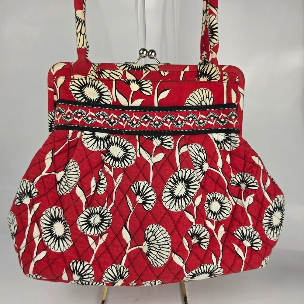 Vera Bradley Deco Daisy Red Eloise Kiss Lock Frame Bag Retired 2011 Floral